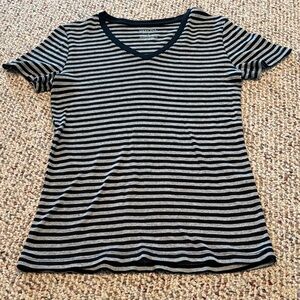 Merona Navy and Gray Striped V-Neck Tee. Small